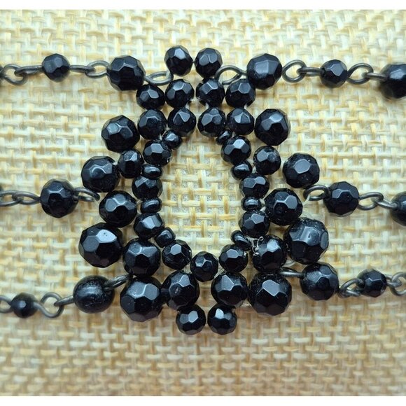 Black Glass Crystal Jewelry Set Choker Necklace Wide Bracelet Goth Witchy Formal - Picture 4 of 10